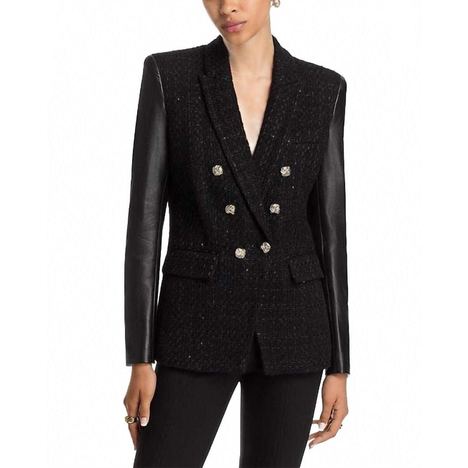 New Generation Love Emilio Vegan Leather Combo Tweed Blazer In Black
